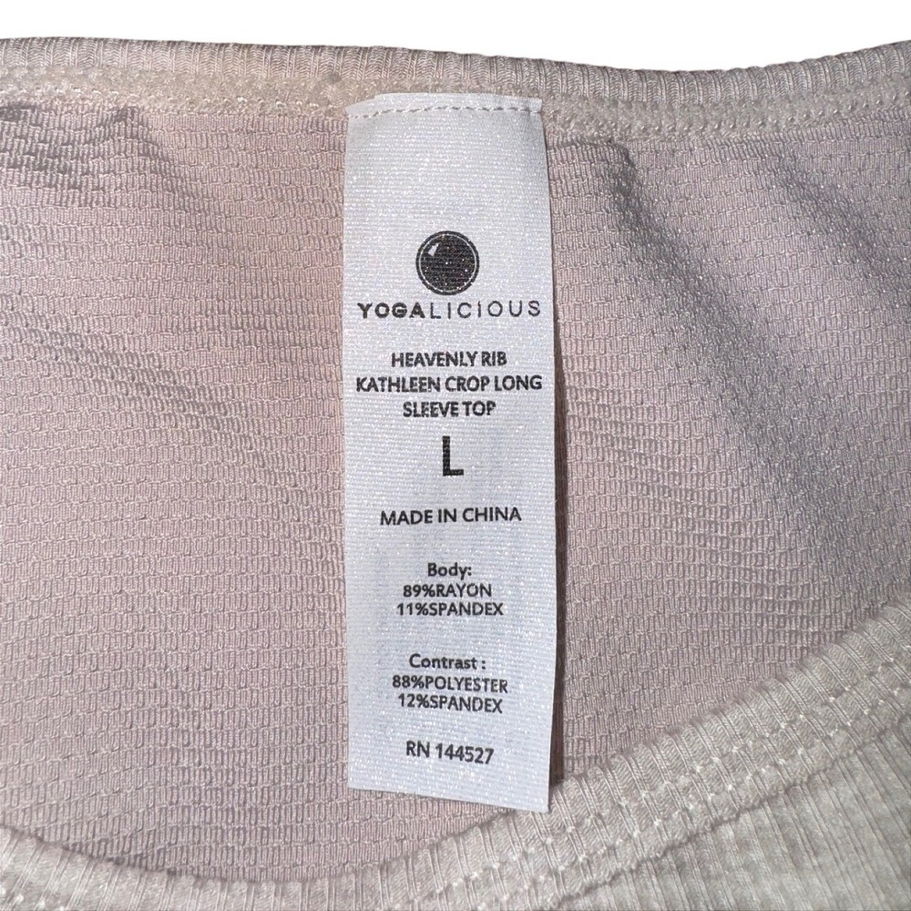 Yogalicious Heavenly Rib Kathleen Crop Long Sleeve Top Nacreous Cloud L LSY92868 - Picture 3 of 12